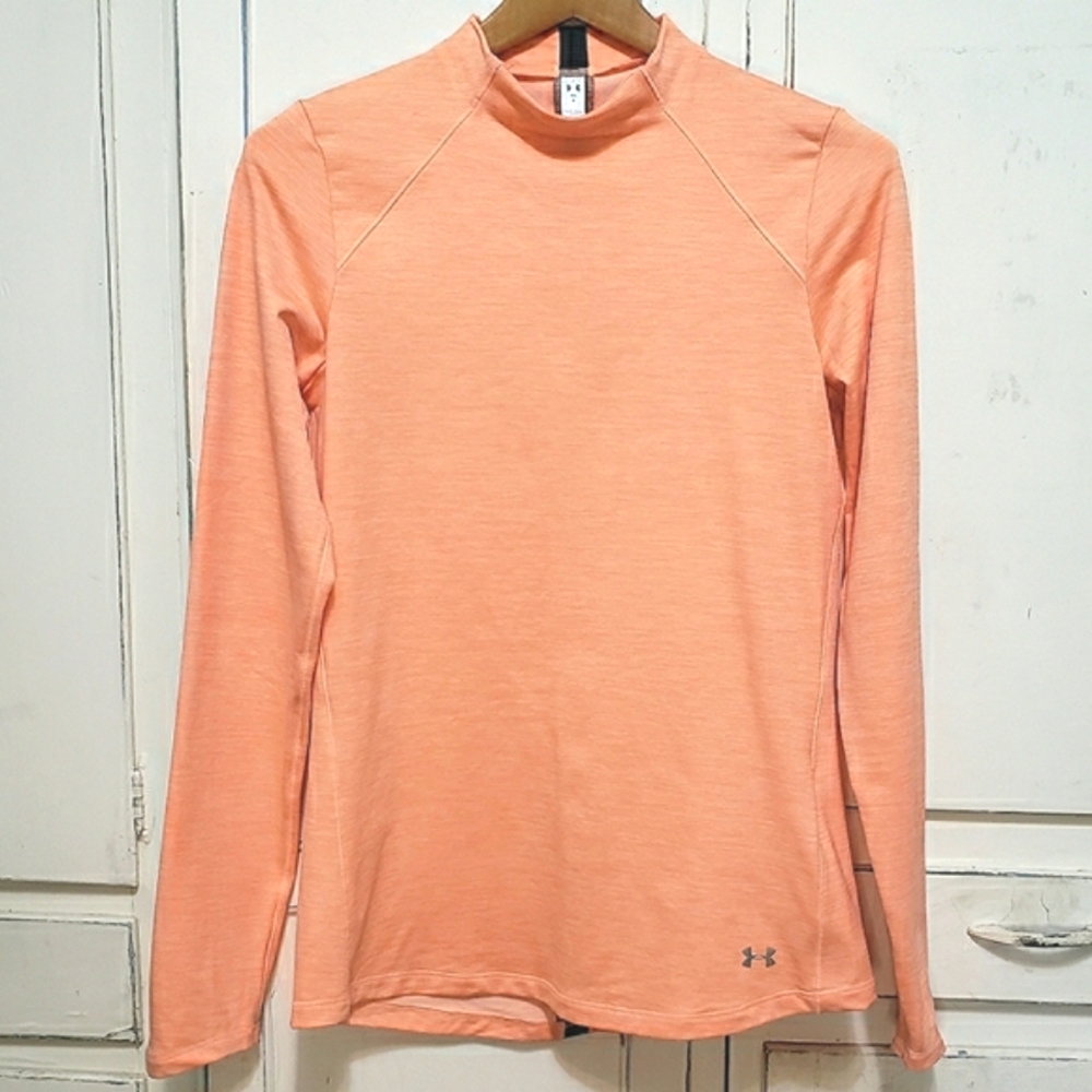 Underarmour Cold Gear Fitted Mock Neck Workout long sleeve coral orange t-shirt